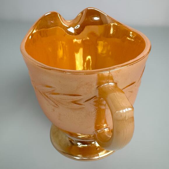 Fire King Peach Lustre Sugar Bowl & Creamer Leaf Set Anchor Hocking Vintage - Picture 4 of 12